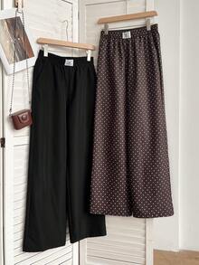 SHEIN EZwear Bộ 2 quần dài dệt kim dành cho nữ, nhiều màu sắc - Nhiều màu - Xem 3