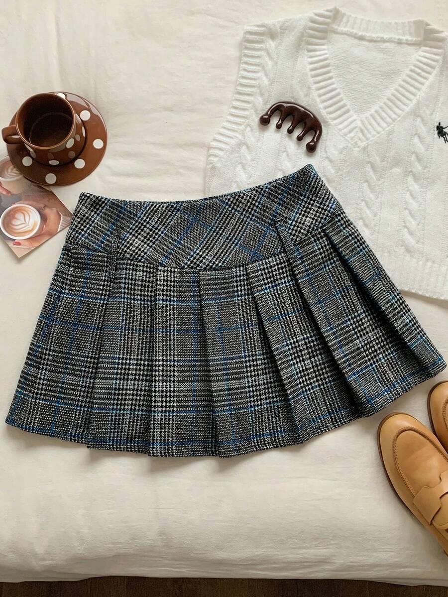 Comfortcana 女士千鸟格褶裥A字休闲裙 - 彩色 - 查看 1