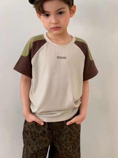 DAZY 新款休闲百搭撞色圆领长袖T恤，适合幼儿男童（小号）