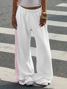 Muchica Quần nỉ ống rộng bằng vải cotton dệt kim kiểu dáng thường ngày dành cho nữ. - trắng - Xem 7