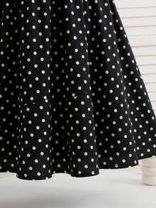 SHEIN 少女优雅返校季蝴蝶印花黑白撞色A字公主裙，适合春季假期、度假、派对、返校、假日家庭户外春季野餐、日常穿着。 - 彩色 - 查看 5