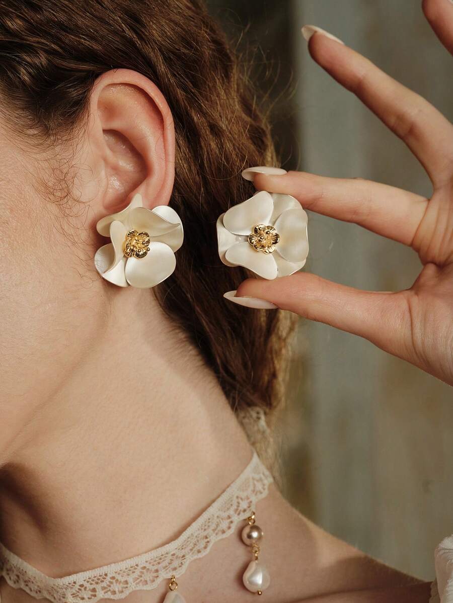 Opalesca Bông tai hoa kim loại Design Sense, Cao cấp/Sang trọng/Đẳng cấp/Đeo hàng ngày/Tối giản, Ngọc trai/Pha lê, Dành cho Mẹ/Phụ nữ/Cô gái/Mẹ, Mùa hè/Bãi biển/Dạ hội/Tiệc tùng/Kỳ nghỉ/Du lịch, Đính hôn/Đám cưới/Lời hứa, Cô dâu, Hình trái tim/Hoa, Phong cách cổ tích/Nàng tiên cá - trắng - Xem 1