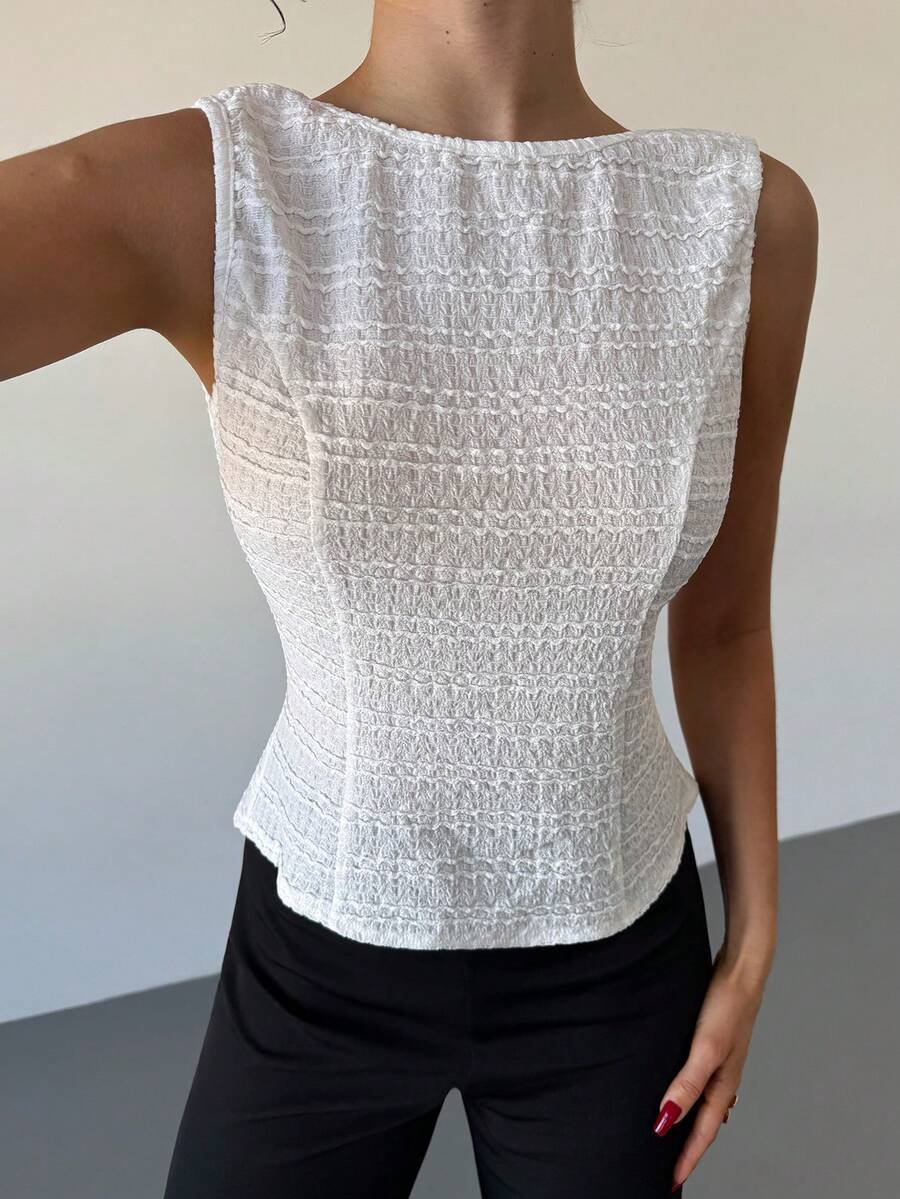 RiviMae Women's Backless Tie Design Round Neck Sleeveless Blouse - White - View 1