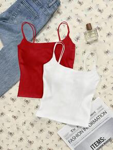 Tseoso Bộ 2 áo hai dây nữ gân sọc có đệm ngực tích hợp (Trắng & Đỏ) - Áo tank top đa năng thoải mái cho mùa hè và mọi mùa, kiểu dáng mềm mại, ấm áp, thanh lịch, hoàn hảo cho nhà, trường học, thể thao, phòng tập, dạo phố, lễ hội âm nhạc và là món quà ý nghĩa nhân Ngày của Mẹ. - màu đen - Xem 2