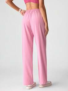 Loungeista 女士高腰阔腿裤，宽松休闲舒适睡裤，简约甜美风，适合春、夏、秋季穿着 - 粉色 - 查看 2