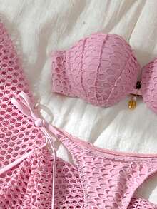 Swim Oasis Solid Color Shell Hard Cup Mesh Bikini Swimwear Set For Women - Pink - View 8