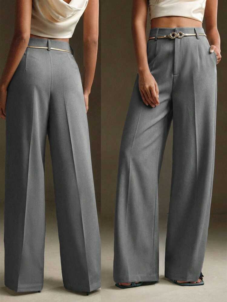 Pantalones de traje modernos de unicolor con decoración metálica, nueva colección de primavera