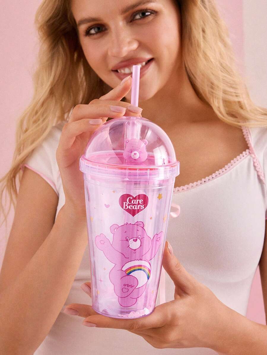 SHEIN X Care Bears 480毫升透明吸管杯 - 粉色 - 查看 1