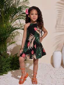 Đầm cổ yếm dệt họa tiết hoa nhiệt đới thời trang thường ngày cho bé gái đi nghỉ mát. - Nhiều màu - Xem 3