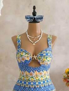 Bellisia Set de 2 piezas Conjunto modesto de playa para mujer, body sin mangas con estampado de estrellas y falda con cintura anudada, adecuado para la playa, fiesta de piscina, primavera/verano - Multicolor - Ver 4