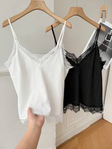 SHEIN EZwear 女士黑白梭织吊带背心两件套，家居服 - 彩色 - 查看 3