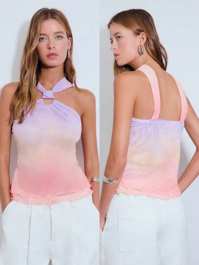 Nöista Printed Halter Top Features With A Ring Detail At The Neckline. Spring, Summer, Festival.
