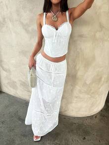 Opulessa Top de tirantes blanco de verano elegante para mujer, de color liso y tejido, para fiesta de té, vacaciones, festival, playa, boda, graduación, lujo y formal - Blanco - Ver 5