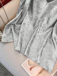 GlowEve CURVE Plus Size Sleeveless Twist Knot Metallic Color Summer Shirt - Silver - View 5