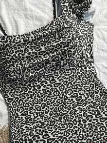 Swim Basics 女士豹纹荷叶边连体泳衣 - 彩色 - 查看 4