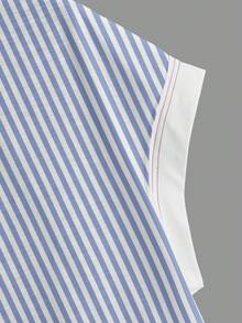 SHEIN Essnce 女士休闲圆领露背不对称下摆宽松无袖海军蓝条纹印花T恤，适合夏季、海滩度假、派对、婚礼、节日等场合，时尚百搭。 - 彩色 - 查看 4