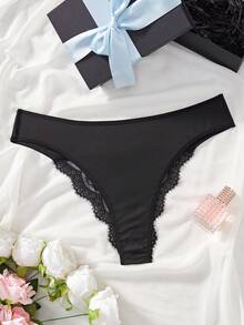 Panties De Encaje Con Lazo Para Mujer De Talla Grande - Negro - Ver 3
