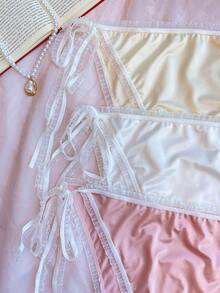 3 pièces Culottes à nœud papillon en dentelle florale mignonnes pour grandes tailles - Multicolore - Voir 4