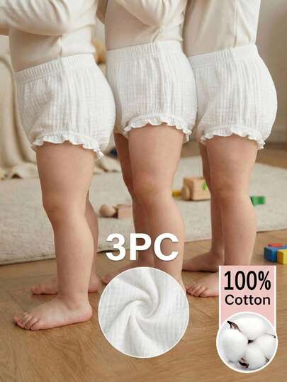 Baby Girl Casual Solid Color Elastic Waist Leggings Diaper Bloomers Baby Gorl Elegant Sets Summer White Two Piece Set Baby Girl Baby Bloomers White Baby Bloomer Outfit Panty For Baby