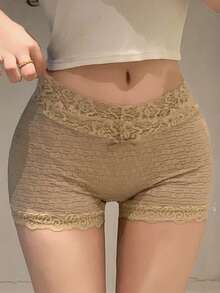 DAZY Lace Patchwork Sexy Sheer Fitted Leggings, Suitable For Spring And Summer - Apricot - View 5