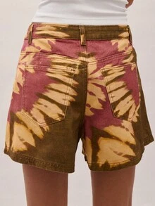 Nöista Batik-Denim Shorts mit mittlerer Taille, locker geschnitten, mit fünf Taschen und Gürtelschlaufen. Boho, Festival, Frühling, Sommer, Strandmode. - Verschiedenfarbig - Übersicht 5