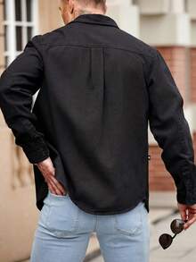 Manfinity Homme Manfinity Men's Slim-Fit Black American Casual Denim Jacket Going Out Hang Out Work Commute Street - Black - View 2