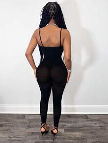 BamGleam 女士性感镂空网纱透视连体裤 - 黑色 - 查看 2