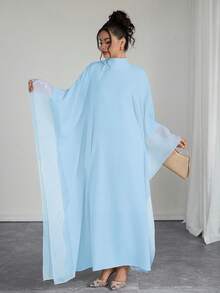 SHEIN Raffinéa Đầm nữ thanh lịch màu trơn cổ tàu tay cánh dơi - Màu xanh nhạt - Xem 4