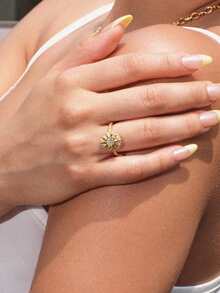 Glisma 女士单枚戒指，服饰搭配，复古风格，金属质感，宝石镶嵌，适合妈妈/女士/女孩/母亲，高端，复古，优雅 - 金色 - 查看 2