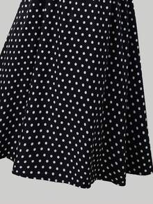 少女纯色高领拼接波点休闲连衣裙 - 黑與白 - 查看 9