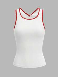 Resyla Women's Contrast Trim Backless V-Neck Fitted Sleeveless Top - White - View 4