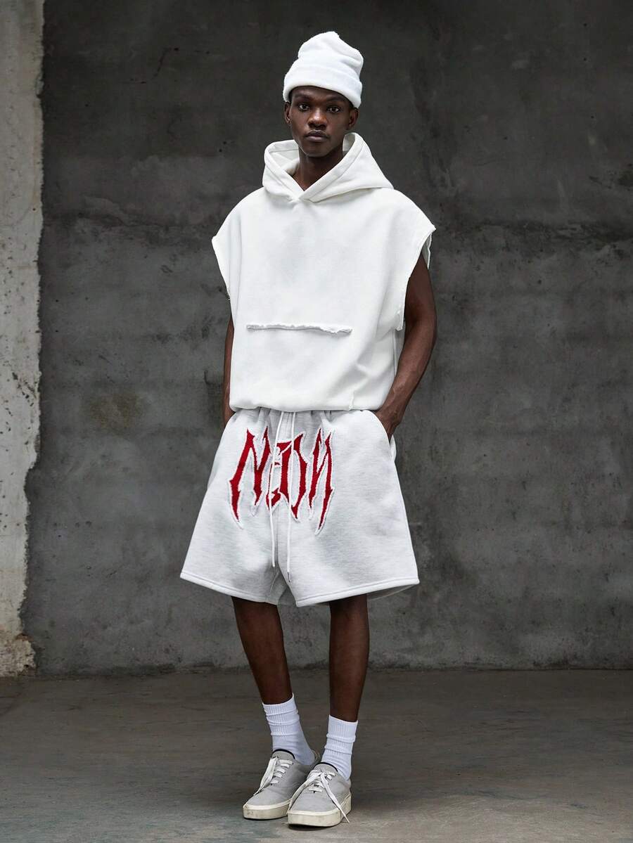 NEON BLANC Quần short nam in chữ, cạp chun, kiểu dáng thường ngày, đa năng, có dây rút. - trắng - Xem 1