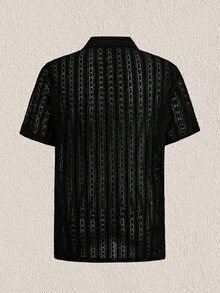 Mercer Haus 男士鏤空襯衫短褲套裝，適合夏季度假海灘穿著 - 黑色 - 查看 10
