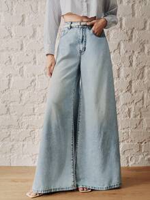 Anewsta Quần ống rộng denim xanh dương thời trang đường phố mới dành cho nữ - Màu xanh lam - Xem 7