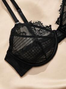Charlaine 1pc Lace Patchwork Women's Underwire Bra - Black - View 6