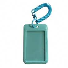 1PC Macaron-Colored Solid Plastic Card Holder With Sliding Cover & Spring Coiling Keychain, Portable Durable ID Badge Holder, Ideal For School, Student & Daily Commute, Perfect Gift For Friends - Multicolor - View 15