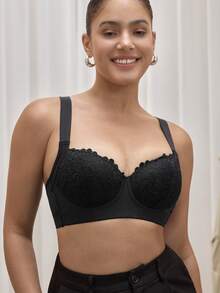 Bralution 1pc Women's Adjustable Seamless Wireless Bra, Comfy & Soft With Wide Strap For Shaping & Support Lingerie - Black - View 5