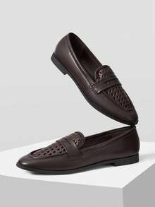 MOTF WOMEN'S SIMPLE HOLLOW FLAT SHOES - Coffee Brown - View 9