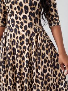 SHEIN Lady 女士豹纹收腰中长连衣裙 - 彩色 - 查看 5