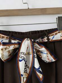 Franclia Calça feminina minimalista de cor sólida para uso diário, com lenço na cintura, elegante para o dia a dia. - Castanho - Ver 4