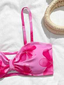SHEIN Bộ bikini 3 món cho bé gái tuổi teen: Áo tắm dệt kim màu hồng cánh sen + váy, đồ bơi thời trang, thanh lịch, phù hợp cho bơi lội, kỳ nghỉ hè, bãi biển, hồ bơi, tiệc tùng. - Màu Hồng Tươi - Xem 3