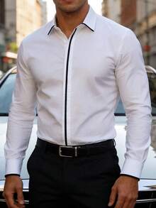 Manfinity Bizformal Áo sơ mi dài tay nam công sở kiểu dây đeo dệt kim - trắng - Xem 4