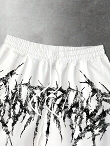 Manfinity EMRG Quần short nam màu đen kim loại, họa tiết khẩu hiệu đậm, phong cách đường phố Mỹ, cạp chun, có dây rút, thích hợp cho mùa xuân/hè. - Nhiều màu - Xem 3