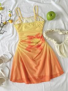 SHEIN 女孩/青少年女孩春夏休閒度假西式海灘婚禮賓客穿搭 畢業早午餐 聖帕特里克節 春假 復活節 音樂節 優雅波希米亞熱帶風 不對稱下擺 蕾絲針織抹胸迷你洋裝 - 彩色 - 查看 2