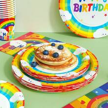 彩虹生日快乐一次性餐盘、餐巾纸和杯子，派对用品套装，可供 24 人使用，一次性纸质派对餐具，适用于生日、婚礼、主题派对、家庭野餐。 - 查看 4