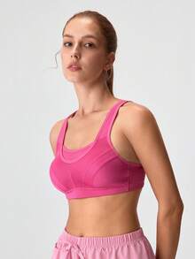 Loungeista Bra Olahraga Wanita Ukuran Plus WINGSLOVE, Desain Tanpa Kawat & Tanpa Bantalan, Cakupan Penuh, Tali Lebar & Bentuk U di Bagian Belakang, Bernapas & Nyaman untuk Lari & Olahraga - Hot Pink - View 3
