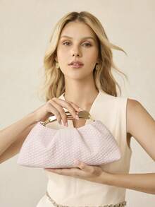 MOTF PREMIUM BOLSO DE MANO DE MUJER DE PU TEJIDO CON RELIEVE, HERRAJES FINOS - Trenza rosa claro - Ver 6
