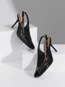 SHUZIA Women's Elegant Point Toe Back Strap Stiletto Pumps - Black - View 1
