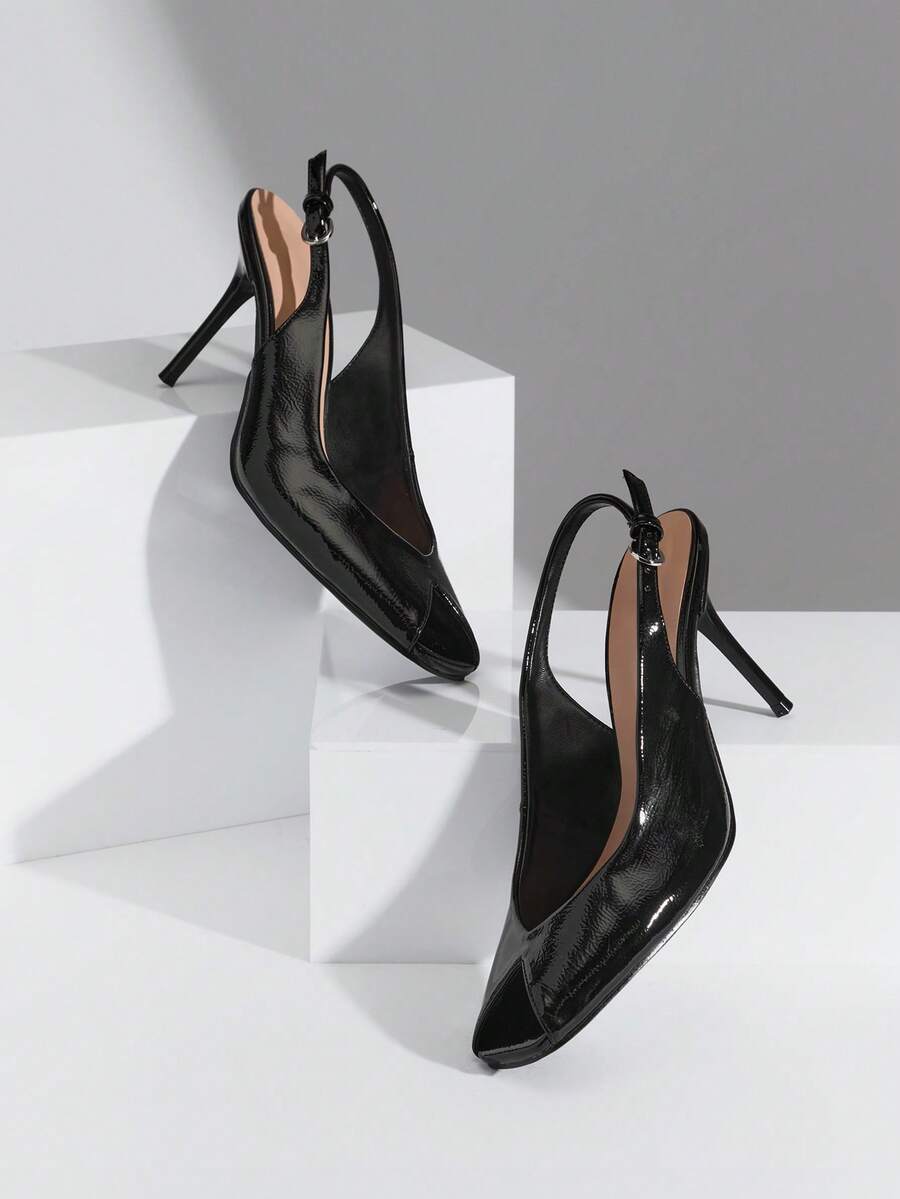 SHUZIA Women's Elegant Point Toe Back Strap Stiletto Pumps - Black - View 1