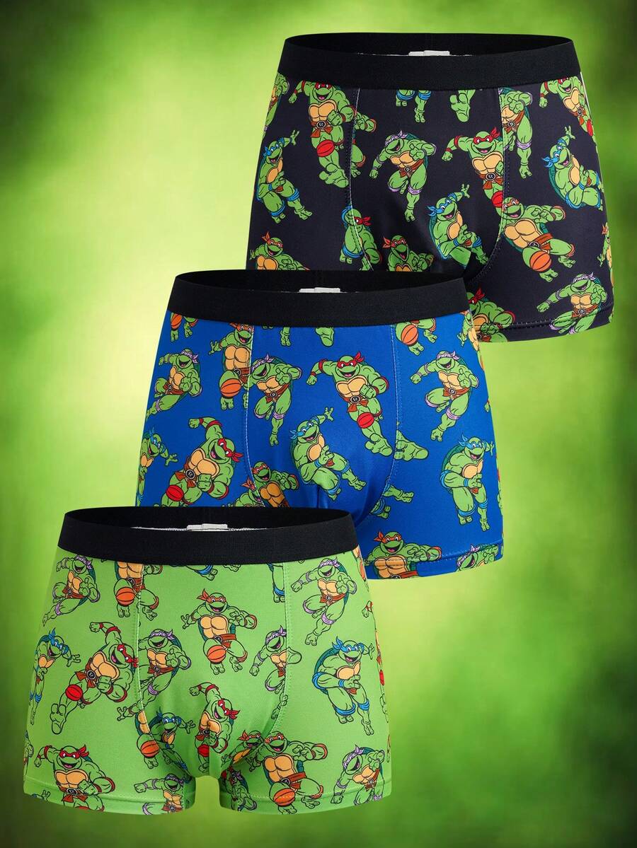 TEENAGE MUTANT NINJA TURTLES | SHEIN 男童卡通印花休闲舒适平角内裤 - 綠色 - 查看 1